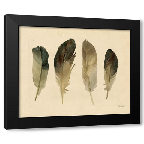 Four Feathers Black Modern Wood Framed Art Print by Stellar Design Studio