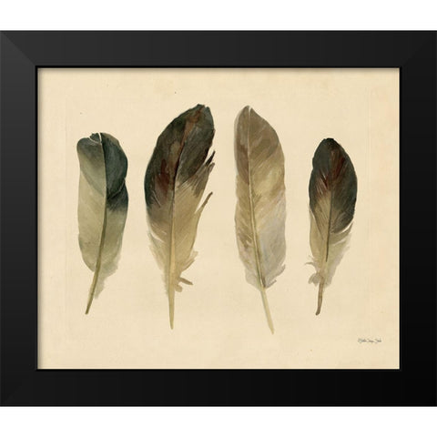 Four Feathers Black Modern Wood Framed Art Print by Stellar Design Studio