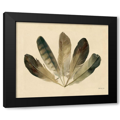 Five Feathers Black Modern Wood Framed Art Print by Stellar Design Studio
