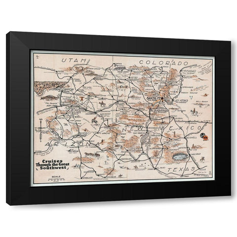 Southwest Travel Map Black Modern Wood Framed Art Print by Stellar Design Studio