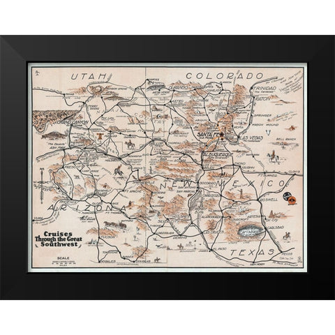 Southwest Travel Map Black Modern Wood Framed Art Print by Stellar Design Studio