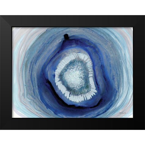 Shades of Blue Agate Black Modern Wood Framed Art Print by Stellar Design Studio