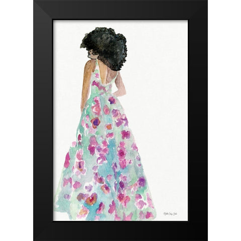 Floral Gown 2 Black Modern Wood Framed Art Print by Stellar Design Studio