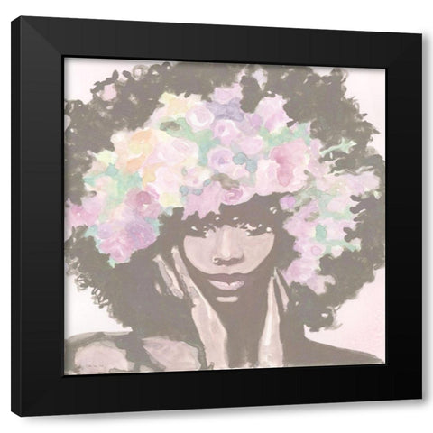 Floral Crown 1 Black Modern Wood Framed Art Print by Stellar Design Studio