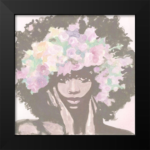 Floral Crown 1 Black Modern Wood Framed Art Print by Stellar Design Studio