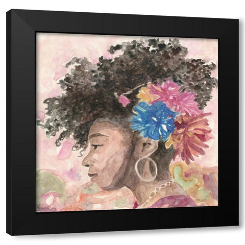 Floral Crown 2 Black Modern Wood Framed Art Print by Stellar Design Studio