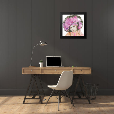 Floral Crown 3 Black Modern Wood Framed Art Print by Stellar Design Studio