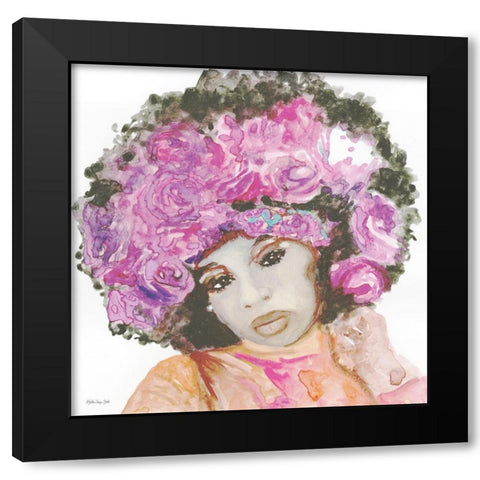 Floral Crown 3 Black Modern Wood Framed Art Print by Stellar Design Studio