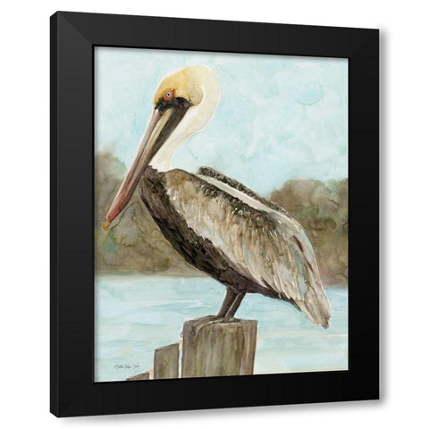 Brown Pelican 3 Black Modern Wood Framed Art Print with Double Matting by Stellar Design Studio