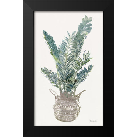 Foliage in Woven Pot 1 Black Modern Wood Framed Art Print by Stellar Design Studio