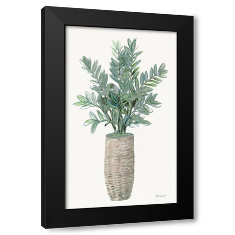 Foliage in Woven Pot 2 Black Modern Wood Framed Art Print with Double Matting by Stellar Design Studio