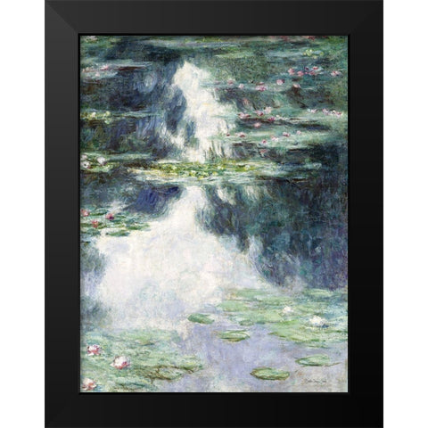 Water Lilies Black Modern Wood Framed Art Print by Stellar Design Studio