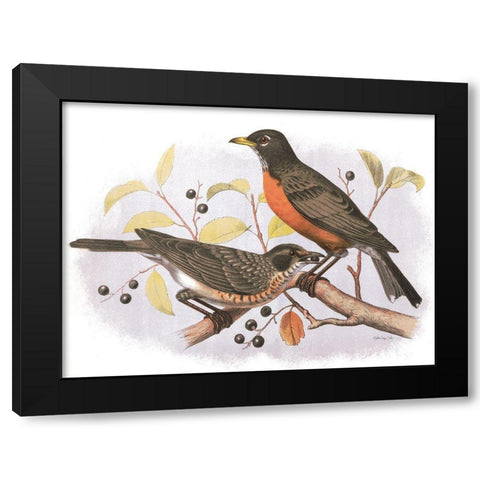 Birds and Berries Black Modern Wood Framed Art Print with Double Matting by Stellar Design Studio