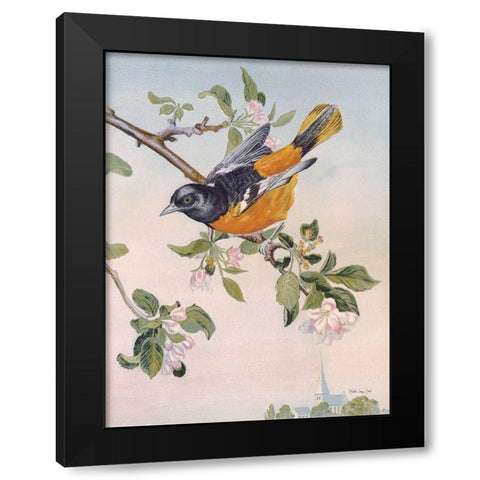 Spring Song Bird Black Modern Wood Framed Art Print by Stellar Design Studio