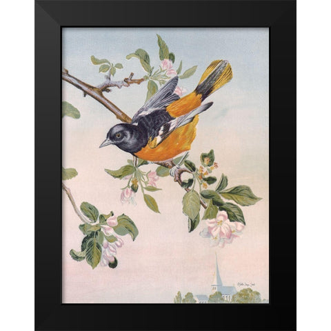 Spring Song Bird Black Modern Wood Framed Art Print by Stellar Design Studio