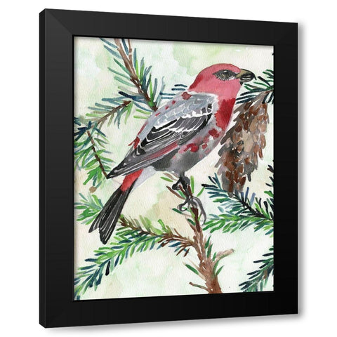 Bird and Branch 1 Black Modern Wood Framed Art Print with Double Matting by Stellar Design Studio