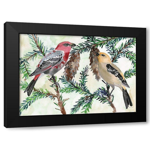 Bird and Branch Duet Black Modern Wood Framed Art Print with Double Matting by Stellar Design Studio