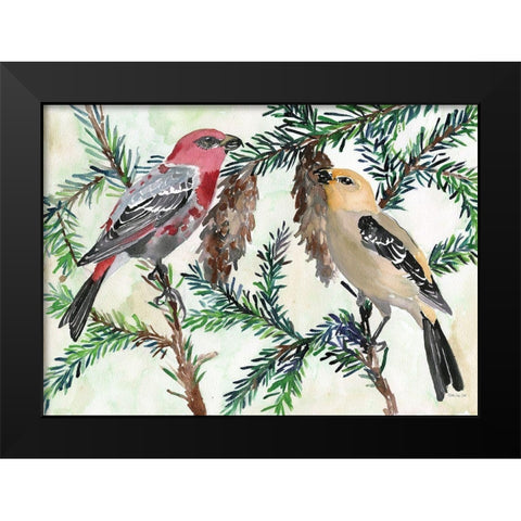 Bird and Branch Duet Black Modern Wood Framed Art Print by Stellar Design Studio