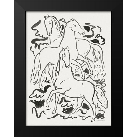 Three Horses Black Modern Wood Framed Art Print by Seven Trees Design