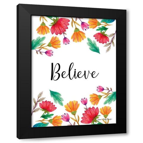 Floral Believe Black Modern Wood Framed Art Print with Double Matting by Seven Trees Design