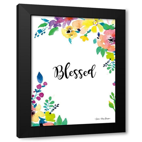 Floral Blessed Black Modern Wood Framed Art Print with Double Matting by Seven Trees Design