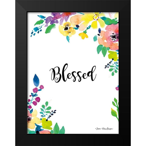 Floral Blessed Black Modern Wood Framed Art Print by Seven Trees Design