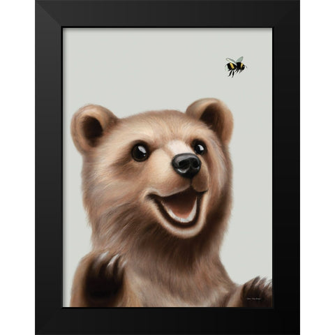 Bear and the Bee Black Modern Wood Framed Art Print by Seven Trees Design