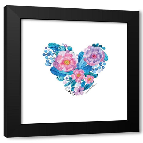 Floral Love Heart Black Modern Wood Framed Art Print with Double Matting by Seven Trees Design
