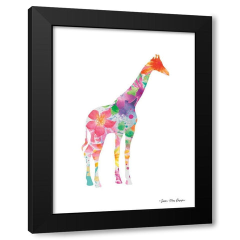 Floral Giraffe Black Modern Wood Framed Art Print with Double Matting by Seven Trees Design