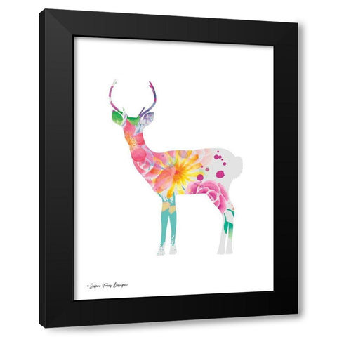Floral Deer Black Modern Wood Framed Art Print with Double Matting by Seven Trees Design