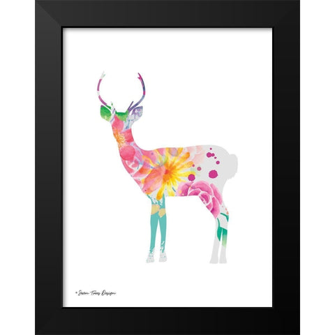 Floral Deer Black Modern Wood Framed Art Print by Seven Trees Design