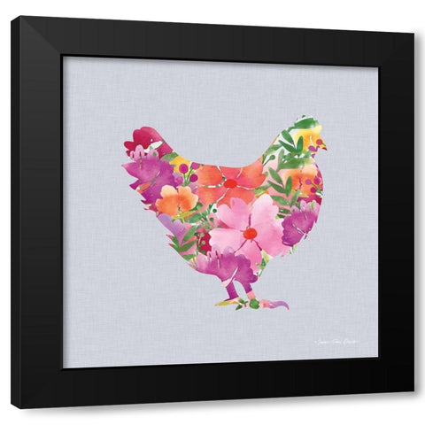Floral Chicken Black Modern Wood Framed Art Print with Double Matting by Seven Trees Design