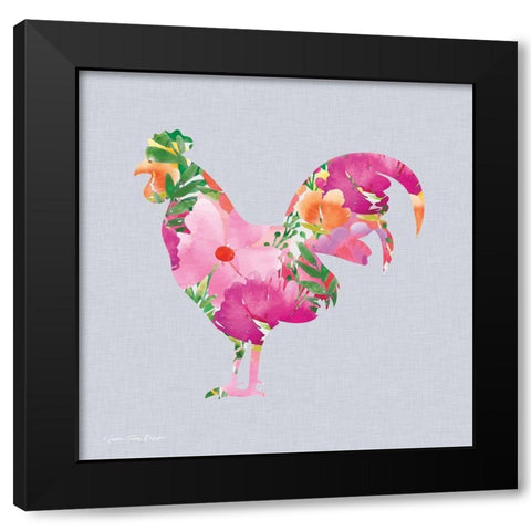 Floral Rooster Black Modern Wood Framed Art Print by Seven Trees Design