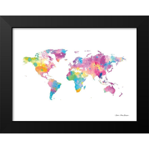 Watercolor World Black Modern Wood Framed Art Print by Seven Trees Design