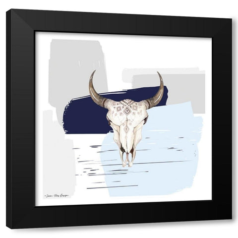 Colored Steer Head II Black Modern Wood Framed Art Print with Double Matting by Seven Trees Design