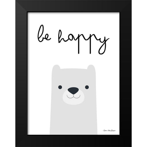 Be Happy Black Modern Wood Framed Art Print by Seven Trees Design