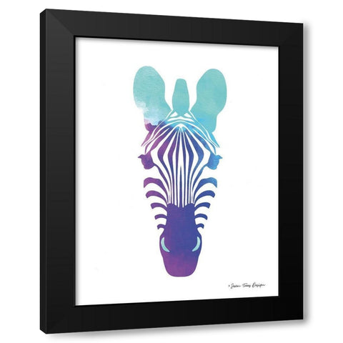 Violet and Teal Zebra Black Modern Wood Framed Art Print with Double Matting by Seven Trees Design