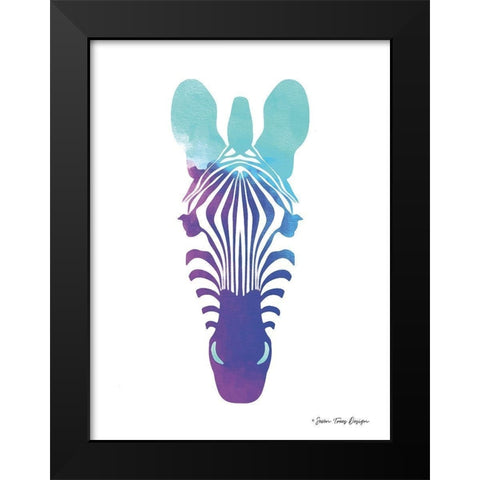 Violet and Teal Zebra Black Modern Wood Framed Art Print by Seven Trees Design