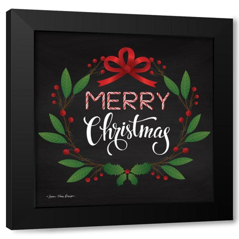 Peppermint Merry Christmas Black Modern Wood Framed Art Print with Double Matting by Seven Trees Design