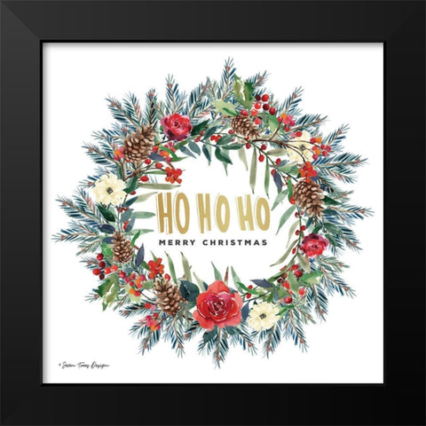Ho Ho Ho Wreath Black Modern Wood Framed Art Print by Seven Trees Design