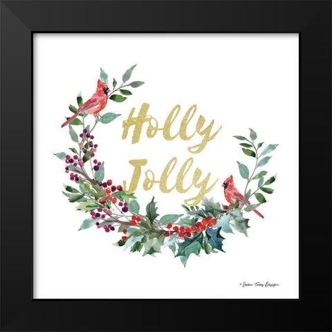 Holly Jolly Cardinal Wreath Black Modern Wood Framed Art Print by Seven Trees Design