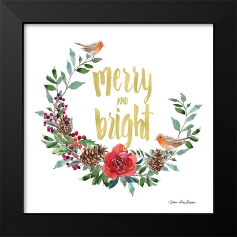 Merry and Bright Robin Wreath Black Modern Wood Framed Art Print by Seven Trees Design