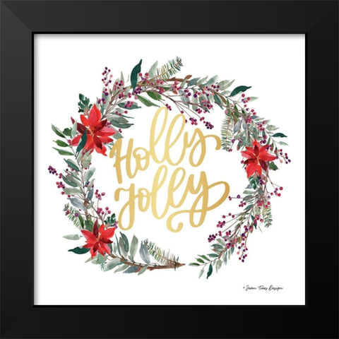 Holly Jolly Poinsettia Wreath Black Modern Wood Framed Art Print by Seven Trees Design