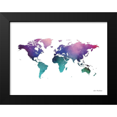 Cosmos Watercolor World Black Modern Wood Framed Art Print by Seven Trees Design