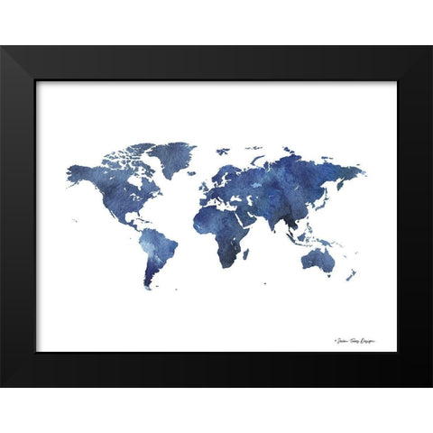 Watercolor World in Dark Blues Black Modern Wood Framed Art Print by Seven Trees Design