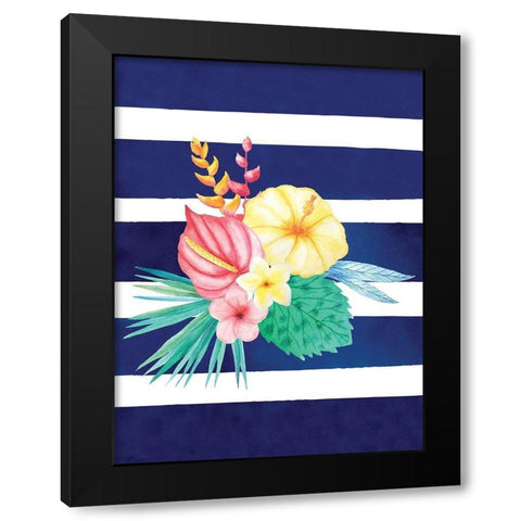 Watercolor Flowers Blue Lines I Black Modern Wood Framed Art Print with Double Matting by Seven Trees Design