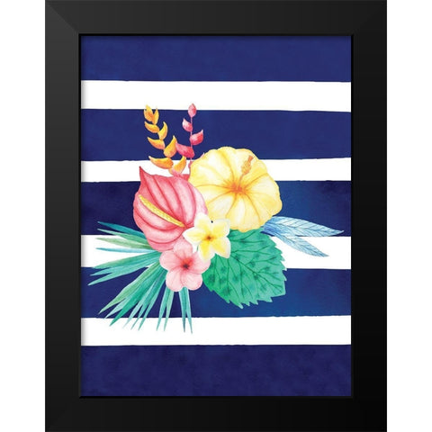 Watercolor Flowers Blue Lines I Black Modern Wood Framed Art Print by Seven Trees Design