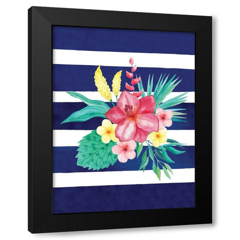 Watercolor Flowers Blue Lines II Black Modern Wood Framed Art Print by Seven Trees Design