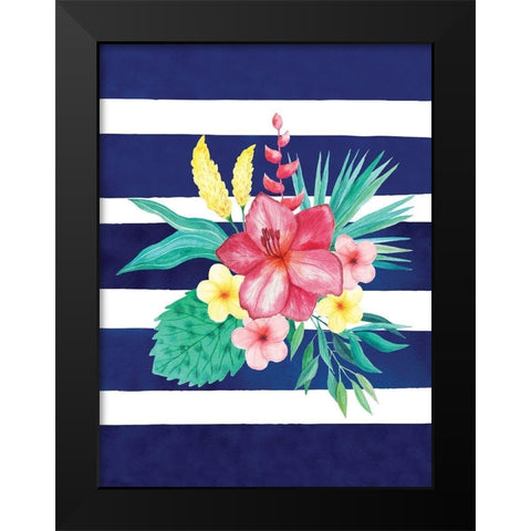 Watercolor Flowers Blue Lines II Black Modern Wood Framed Art Print by Seven Trees Design
