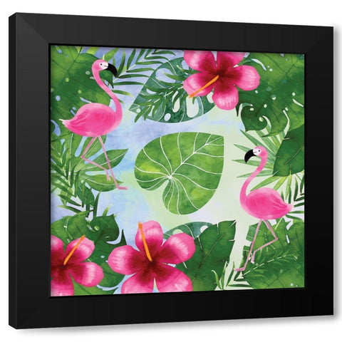 Tropical Life Flamingo I Black Modern Wood Framed Art Print with Double Matting by Seven Trees Design